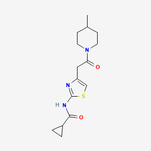 molecular formula C15H21N3O2S B2985901 N-(4-(2-(4-methylpiperidin-1-yl)-2-oxoethyl)thiazol-2-yl)cyclopropanecarboxamide CAS No. 923184-14-9