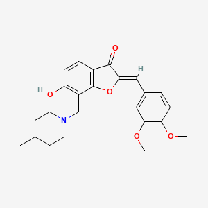 molecular formula C24H27NO5 B2985932 (Z)-2-(3,4-dimethoxybenzylidene)-6-hydroxy-7-((4-methylpiperidin-1-yl)methyl)benzofuran-3(2H)-one CAS No. 869078-01-3