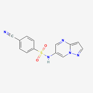 molecular formula C13H9N5O2S B2985936 4-cyano-N-(pyrazolo[1,5-a]pyrimidin-6-yl)benzenesulfonamide CAS No. 2034475-35-7