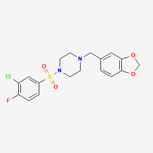 molecular formula C18H18ClFN2O4S B2985946 1-(1,3-Benzodioxol-5-ylmethyl)-4-(3-chloro-4-fluorophenyl)sulfonylpiperazine CAS No. 670272-28-3