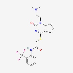 molecular formula C20H23F3N4O2S B2985963 2-((1-(2-(二甲氨基)乙基)-2-氧代-2,5,6,7-四氢-1H-环戊[d]嘧啶-4-基)硫代)-N-(2-(三氟甲基)苯基)乙酰胺 CAS No. 898451-41-7