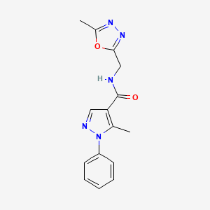 molecular formula C15H15N5O2 B2985978 5-methyl-N-((5-methyl-1,3,4-oxadiazol-2-yl)methyl)-1-phenyl-1H-pyrazole-4-carboxamide CAS No. 1219902-97-2