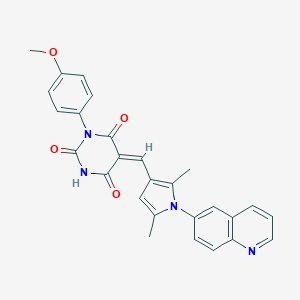molecular formula C27H22N4O4 B298598 5-{[2,5-dimethyl-1-(6-quinolinyl)-1H-pyrrol-3-yl]methylene}-1-(4-methoxyphenyl)-2,4,6(1H,3H,5H)-pyrimidinetrione 
