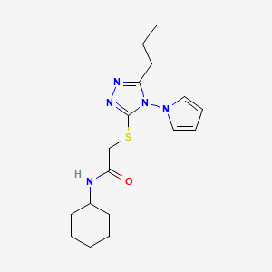 molecular formula C17H25N5OS B2985987 N-cyclohexyl-2-{[5-propyl-4-(1H-pyrrol-1-yl)-4H-1,2,4-triazol-3-yl]sulfanyl}acetamide CAS No. 877815-60-6