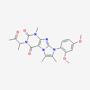 molecular formula C22H25N5O5 B2985999 8-(2,4-Dimethoxyphenyl)-1,6,7-trimethyl-3-(1-methyl-2-oxopropyl)-1,3,5-trihydr o-4-imidazolino[1,2-h]purine-2,4-dione CAS No. 887870-63-5