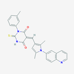 molecular formula C27H22N4O2S B298601 (5E)-5-{[2,5-dimethyl-1-(quinolin-6-yl)-1H-pyrrol-3-yl]methylidene}-1-(3-methylphenyl)-2-thioxodihydropyrimidine-4,6(1H,5H)-dione 