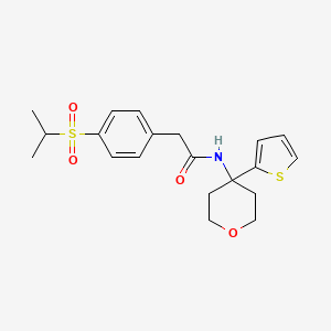 molecular formula C20H25NO4S2 B2986022 2-(4-(isopropylsulfonyl)phenyl)-N-(4-(thiophen-2-yl)tetrahydro-2H-pyran-4-yl)acetamide CAS No. 2034508-15-9