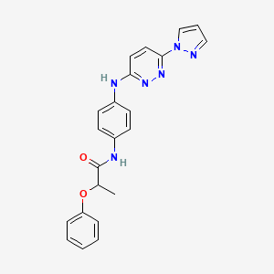 molecular formula C22H20N6O2 B2986028 N-(4-((6-(1H-吡唑-1-基)吡啶并[3,2-d]嘧啶-3-基)氨基)苯基)-2-苯氧基丙酰胺 CAS No. 1251557-83-1