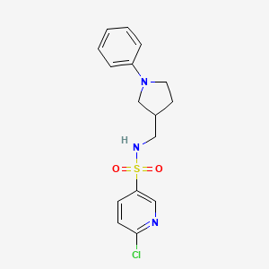 molecular formula C16H18ClN3O2S B2986036 6-chloro-N-[(1-phenylpyrrolidin-3-yl)methyl]pyridine-3-sulfonamide CAS No. 1278209-96-3