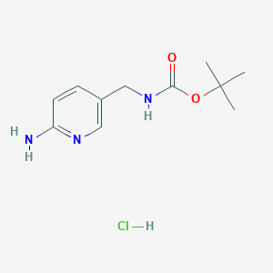 molecular formula C11H18ClN3O2 B2986037 (6-Amino-pyridin-3-ylmethyl)-carbamic acid tert-butyl ester hcl CAS No. 2177264-13-8