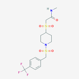 molecular formula C16H21F3N2O5S2 B2986045 N-methyl-2-((1-((4-(trifluoromethyl)benzyl)sulfonyl)piperidin-4-yl)sulfonyl)acetamide CAS No. 1705972-81-1