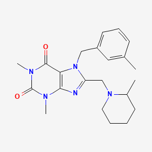 molecular formula C22H29N5O2 B2986049 1,3-dimethyl-7-(3-methylbenzyl)-8-[(2-methylpiperidin-1-yl)methyl]-3,7-dihydro-1H-purine-2,6-dione CAS No. 838900-57-5