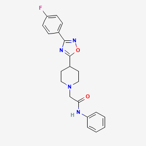 molecular formula C21H21FN4O2 B2986054 2-(4-(3-(4-fluorophenyl)-1,2,4-oxadiazol-5-yl)piperidin-1-yl)-N-phenylacetamide CAS No. 1251567-94-8