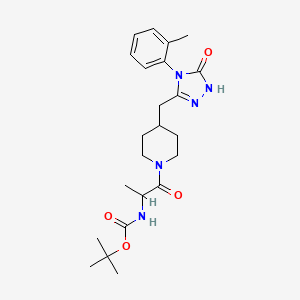 molecular formula C23H33N5O4 B2986066 叔丁基 (1-氧代-1-(4-((5-氧代-4-(邻甲苯基)-4,5-二氢-1H-1,2,4-三唑-3-基)甲基)哌啶-1-基)丙-2-基)氨基甲酸酯 CAS No. 2034201-09-5