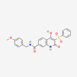 molecular formula C24H20N2O6S B2986094 4-hydroxy-N-(4-methoxybenzyl)-2-oxo-3-(phenylsulfonyl)-1,2-dihydroquinoline-7-carboxamide CAS No. 892738-35-1