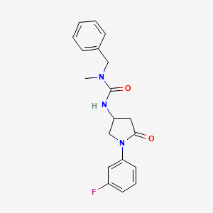 molecular formula C19H20FN3O2 B2986104 1-苄基-3-(1-(3-氟苯基)-5-氧代吡咯烷-3-基)-1-甲基脲 CAS No. 891103-54-1