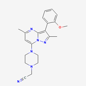 molecular formula C21H24N6O B2986108 2-(4-(3-(2-甲氧基苯基)-2,5-二甲基吡唑并[1,5-a]嘧啶-7-基)哌嗪-1-基)乙腈 CAS No. 902030-61-9