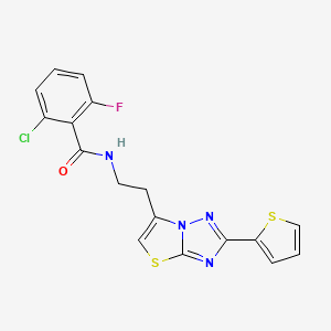 molecular formula C17H12ClFN4OS2 B2986114 2-氯-6-氟-N-(2-(2-(噻吩-2-基)噻唑并[3,2-b][1,2,4]三唑-6-基)乙基)苯甲酰胺 CAS No. 946204-60-0