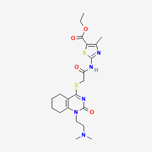 molecular formula C21H29N5O4S2 B2986123 Ethyl 2-(2-((1-(2-(dimethylamino)ethyl)-2-oxo-1,2,5,6,7,8-hexahydroquinazolin-4-yl)thio)acetamido)-4-methylthiazole-5-carboxylate CAS No. 941920-72-5