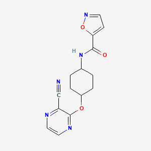 molecular formula C15H15N5O3 B2986127 N-((1r,4r)-4-((3-cyanopyrazin-2-yl)oxy)cyclohexyl)isoxazole-5-carboxamide CAS No. 2034397-75-4