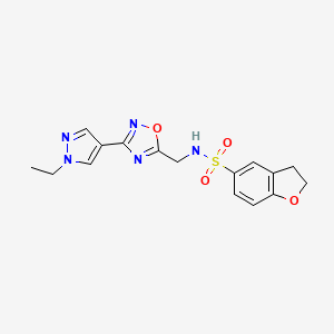 molecular formula C16H17N5O4S B2986134 N-((3-(1-ethyl-1H-pyrazol-4-yl)-1,2,4-oxadiazol-5-yl)methyl)-2,3-dihydrobenzofuran-5-sulfonamide CAS No. 2034230-53-8