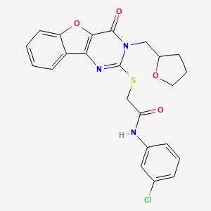 molecular formula C23H20ClN3O4S B2986159 N-(3-氯苯基)-2-((4-氧代-3-((四氢呋喃-2-基)甲基)-3,4-二氢苯并呋喃[3,2-d]嘧啶-2-基)硫代)乙酰胺 CAS No. 899754-85-9