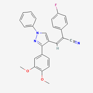 molecular formula C26H20FN3O2 B2986161 (E)-3-[3-(3,4-dimethoxyphenyl)-1-phenylpyrazol-4-yl]-2-(4-fluorophenyl)prop-2-enenitrile CAS No. 957025-98-8