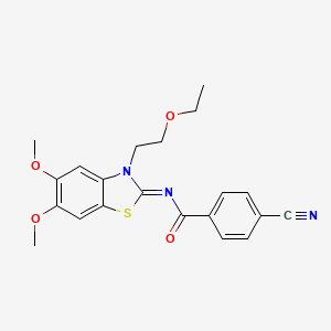 molecular formula C21H21N3O4S B2986190 (Z)-4-氰基-N-(3-(2-乙氧基乙基)-5,6-二甲氧基苯并[d]噻唑-2(3H)-亚甲基)苯甲酰胺 CAS No. 895454-85-0