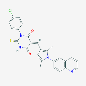 molecular formula C26H19ClN4O2S B298620 (5E)-1-(4-chlorophenyl)-5-{[2,5-dimethyl-1-(quinolin-6-yl)-1H-pyrrol-3-yl]methylidene}-2-thioxodihydropyrimidine-4,6(1H,5H)-dione 