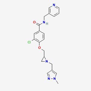 3-Chloro-4-[[1-[(1-methylpyrazol-4-yl)methyl]aziridin-2-yl]methoxy]-N-(pyridin-3-ylmethyl)benzamide