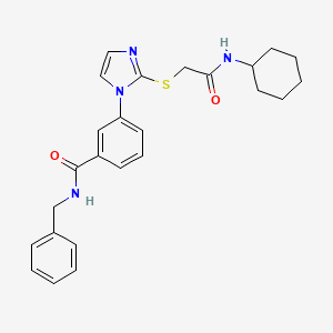 molecular formula C25H28N4O2S B2986216 N-苄基-3-(2-((2-(环己基氨基)-2-氧代乙基)硫代)-1H-咪唑-1-基)苯甲酰胺 CAS No. 1115439-92-3