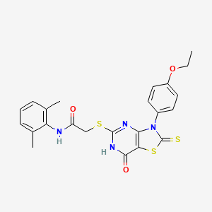 molecular formula C23H22N4O3S3 B2986230 N-(2,6-dimethylphenyl)-2-((3-(4-ethoxyphenyl)-7-oxo-2-thioxo-2,3,6,7-tetrahydrothiazolo[4,5-d]pyrimidin-5-yl)thio)acetamide CAS No. 1021215-37-1