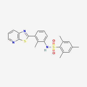 molecular formula C22H21N3O2S2 B2986233 2,4,6-trimethyl-N-(2-methyl-3-(thiazolo[5,4-b]pyridin-2-yl)phenyl)benzenesulfonamide CAS No. 863595-14-6