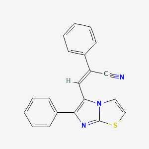 molecular formula C20H13N3S B2986234 2-Phenyl-3-(6-phenylimidazo[2,1-b][1,3]thiazol-5-yl)acrylonitrile CAS No. 338404-76-5