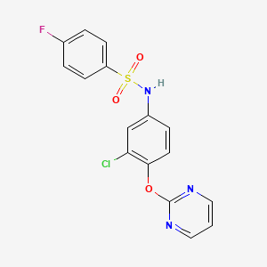 molecular formula C16H11ClFN3O3S B2986236 N-[3-chloro-4-(2-pyrimidinyloxy)phenyl]-4-fluorobenzenesulfonamide CAS No. 338413-29-9