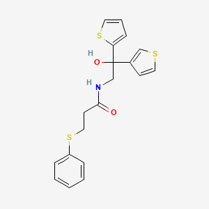 molecular formula C19H19NO2S3 B2986248 N-(2-hydroxy-2-(thiophen-2-yl)-2-(thiophen-3-yl)ethyl)-3-(phenylthio)propanamide CAS No. 2034236-68-3