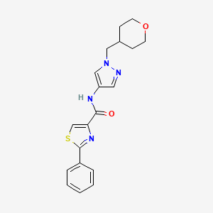 molecular formula C19H20N4O2S B2986249 2-phenyl-N-(1-((tetrahydro-2H-pyran-4-yl)methyl)-1H-pyrazol-4-yl)thiazole-4-carboxamide CAS No. 1706079-04-0
