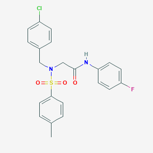 molecular formula C22H20ClFN2O3S B298625 2-{(4-chlorobenzyl)[(4-methylphenyl)sulfonyl]amino}-N-(4-fluorophenyl)acetamide 