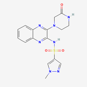 molecular formula C16H17N7O3S B2986256 1-methyl-N-(3-(3-oxopiperazin-1-yl)quinoxalin-2-yl)-1H-pyrazole-4-sulfonamide CAS No. 1795478-87-3