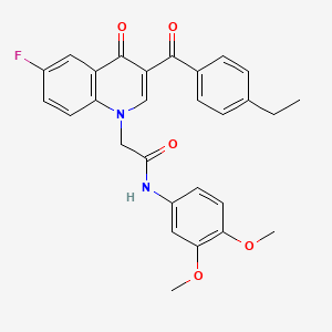 molecular formula C28H25FN2O5 B2986257 N-(3,4-dimethoxyphenyl)-2-[3-(4-ethylbenzoyl)-6-fluoro-4-oxoquinolin-1-yl]acetamide CAS No. 866590-13-8