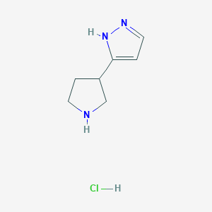 molecular formula C7H12ClN3 B2986260 3-(吡咯烷-3-基)-1H-吡唑 CAS No. 1956389-94-8