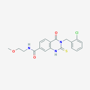 molecular formula C19H18ClN3O3S B2986344 3-[(2-chlorophenyl)methyl]-N-(2-methoxyethyl)-4-oxo-2-sulfanylidene-1H-quinazoline-7-carboxamide CAS No. 422273-46-9