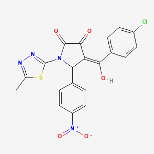 molecular formula C20H13ClN4O5S B2986346 4-(4-chlorobenzoyl)-3-hydroxy-1-(5-methyl-1,3,4-thiadiazol-2-yl)-5-(4-nitrophenyl)-1H-pyrrol-2(5H)-one CAS No. 431981-37-2