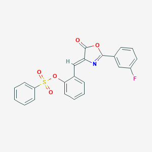 molecular formula C22H14FNO5S B298635 2-[(2-(3-fluorophenyl)-5-oxo-1,3-oxazol-4(5H)-ylidene)methyl]phenyl benzenesulfonate 