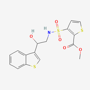 molecular formula C16H15NO5S3 B2986380 3-(N-(2-(苯并[b]噻吩-3-基)-2-羟乙基)磺酰胺基)噻吩-2-甲酸甲酯 CAS No. 2034257-48-0