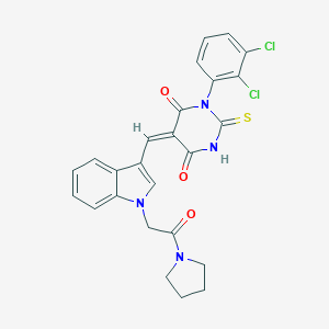 molecular formula C25H20Cl2N4O3S B298639 1-(2,3-dichlorophenyl)-5-({1-[2-oxo-2-(1-pyrrolidinyl)ethyl]-1H-indol-3-yl}methylene)-2-thioxodihydro-4,6(1H,5H)-pyrimidinedione 