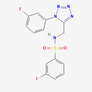 molecular formula C14H11F2N5O2S B2986410 3-氟-N-((1-(3-氟苯基)-1H-四唑-5-基)甲基)苯磺酰胺 CAS No. 921060-93-7