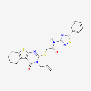 molecular formula C23H21N5O2S3 B2986416 2-[(4-氧代-3-丙-2-烯基-5,6,7,8-四氢-[1]苯并噻螺[2,3-d]嘧啶-2-基)硫代]-N-(5-苯基-1,2,4-噻二唑-3-基)乙酰胺 CAS No. 670273-35-5