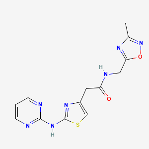 molecular formula C13H13N7O2S B2986417 N-((3-甲基-1,2,4-恶二唑-5-基)甲基)-2-(2-(嘧啶-2-氨基)噻唑-4-基)乙酰胺 CAS No. 1323669-22-2