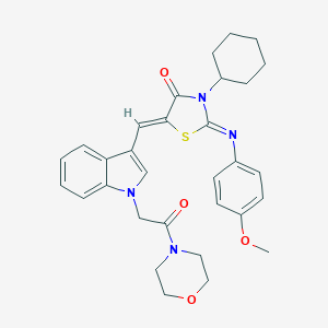 molecular formula C31H34N4O4S B298642 3-cyclohexyl-2-[(4-methoxyphenyl)imino]-5-({1-[2-(4-morpholinyl)-2-oxoethyl]-1H-indol-3-yl}methylene)-1,3-thiazolidin-4-one 